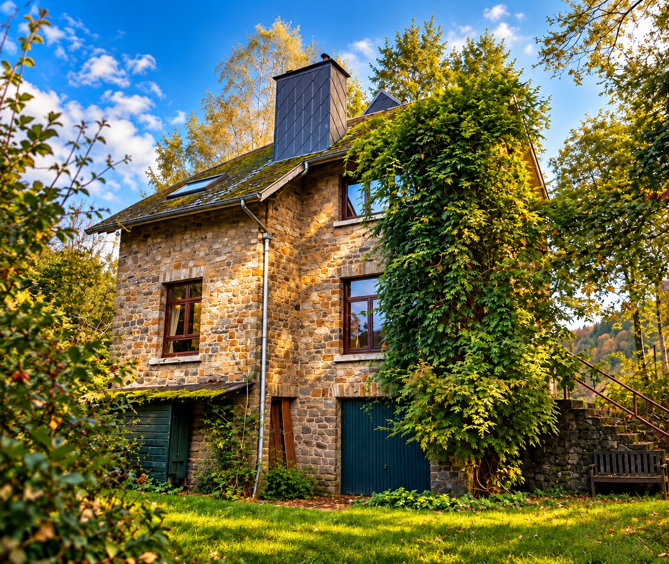 Het stenen vakantiehuisje in Stoumont tussen het groen